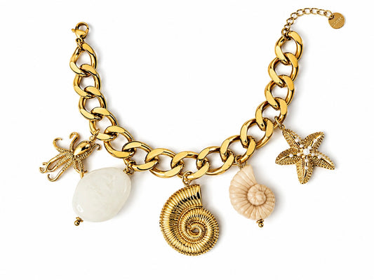 Bracelet Chaîne Dorée & Charms Marins | Bijou Mer Pièce Unique