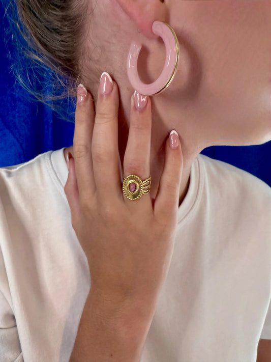 Bague Médaillon goutte rose Chéri Chérie