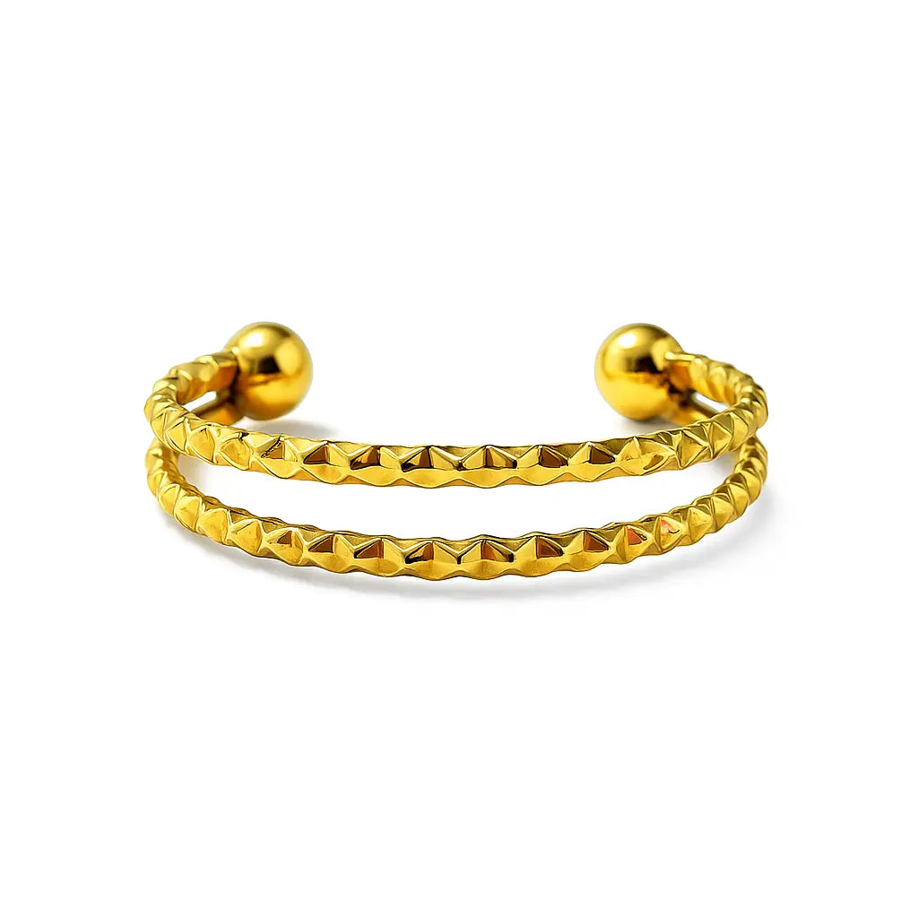 Bague double fine martelée dorée acier chirurgical 316L ajustable waterproof – Chéri Chérie