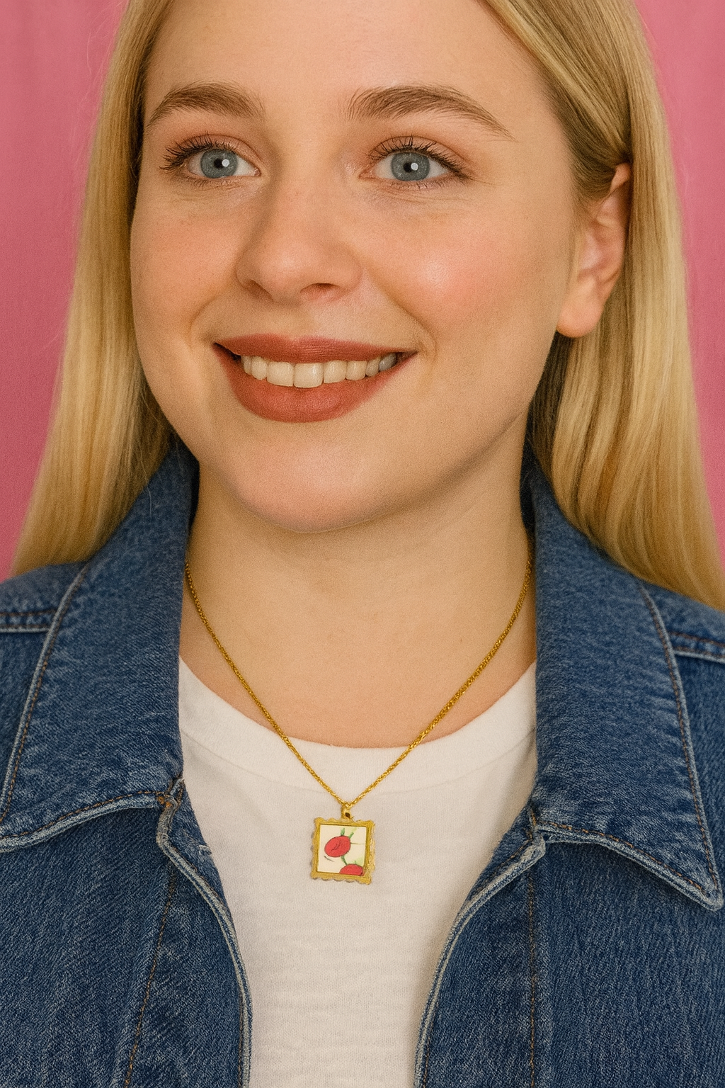 collier avec petite carte fraise