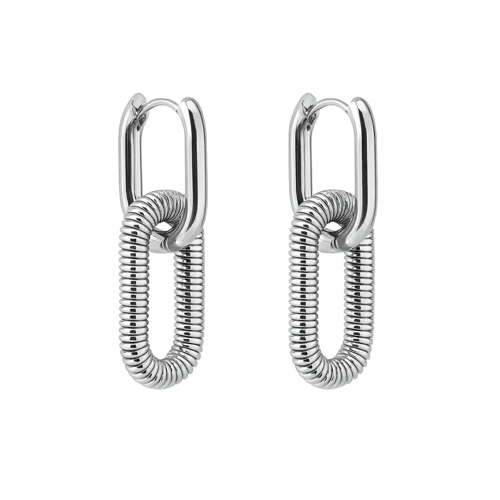 Boucles d'oreilles maillon torsadé argentées acier inoxydable 316L finition miroir - Chéri Chérie