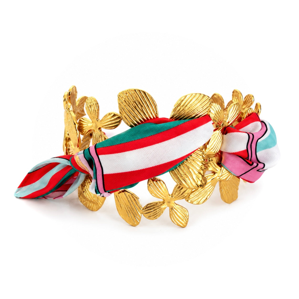 Bracelet Jonc Fleuri — Foulard Noué, Plaqué Or 18 Carats