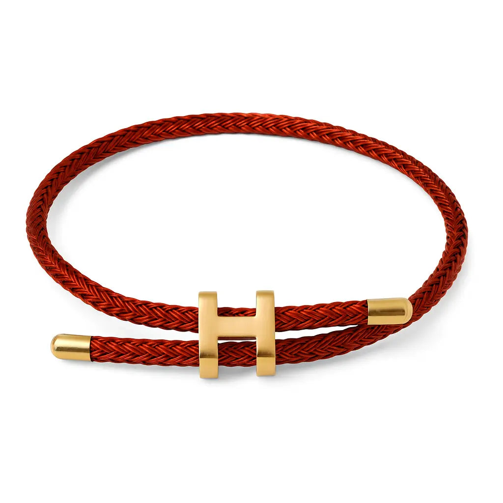 Bracelet TERRA cordon tressé brique orangée fermoir doré acier inoxydable 316L - Chéri Chérie