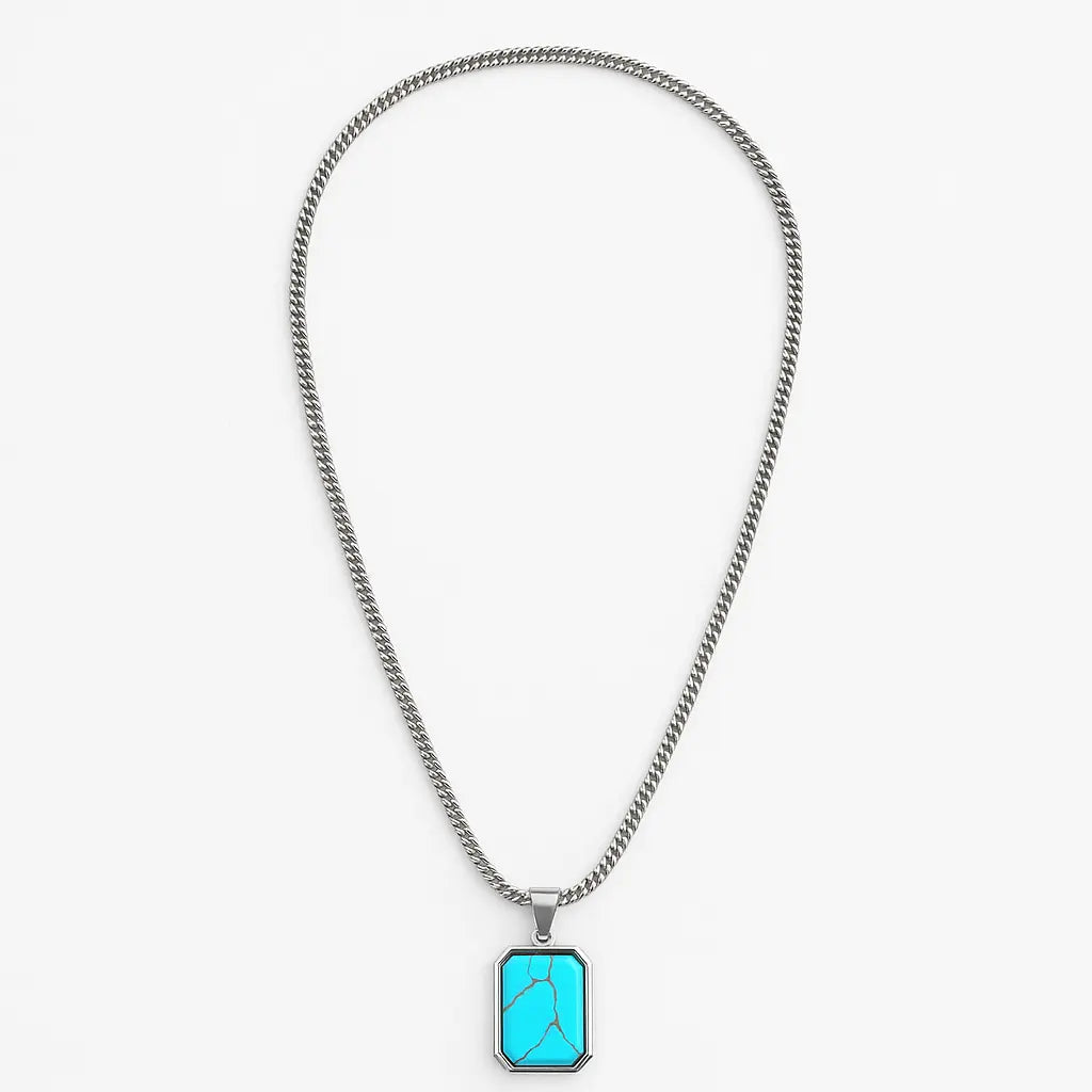 Collier Blue Energy pendentif pierre turquoise vibrante finition acier argenté - Chéri Chérie
