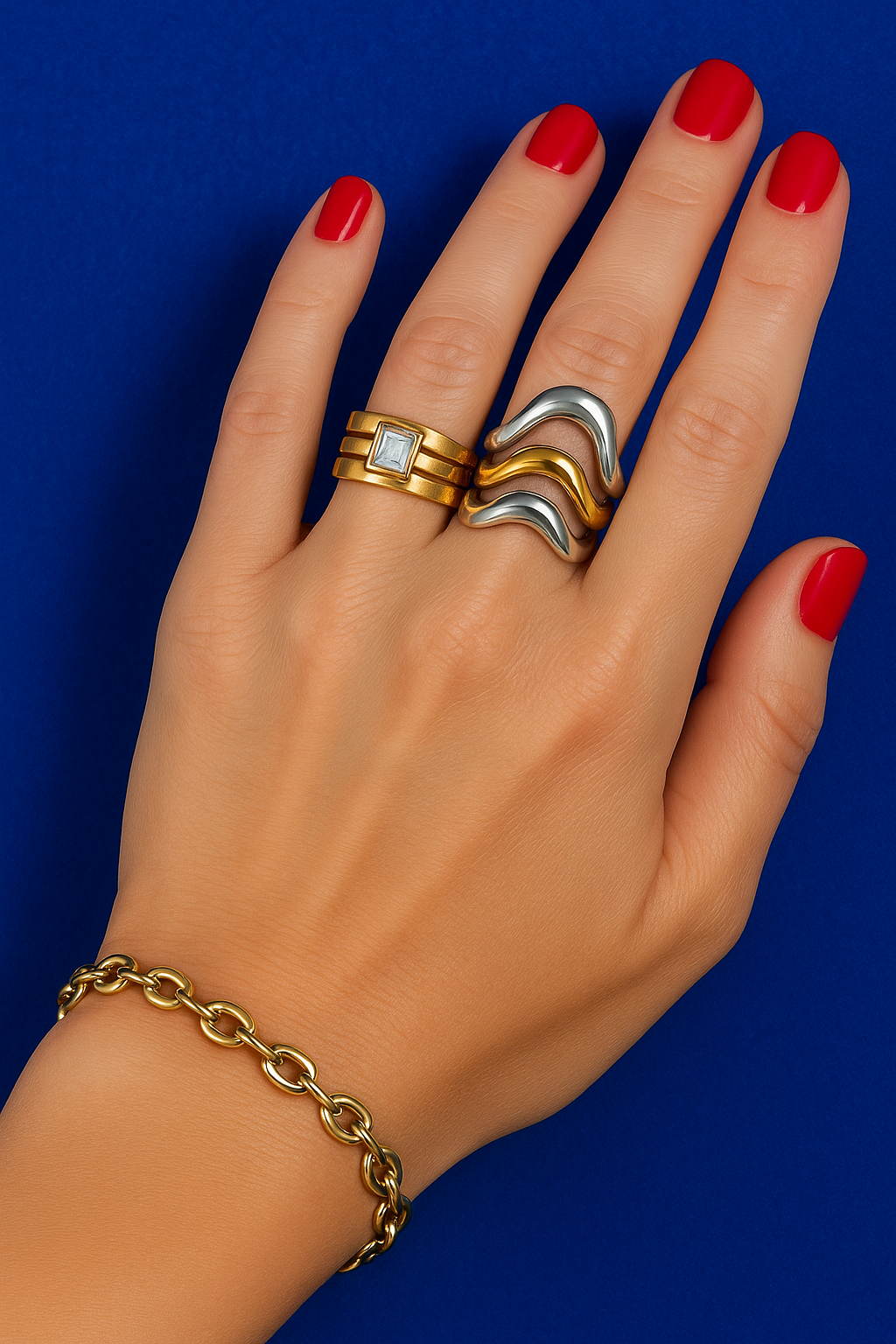 Bague Trio vagues mix métal
