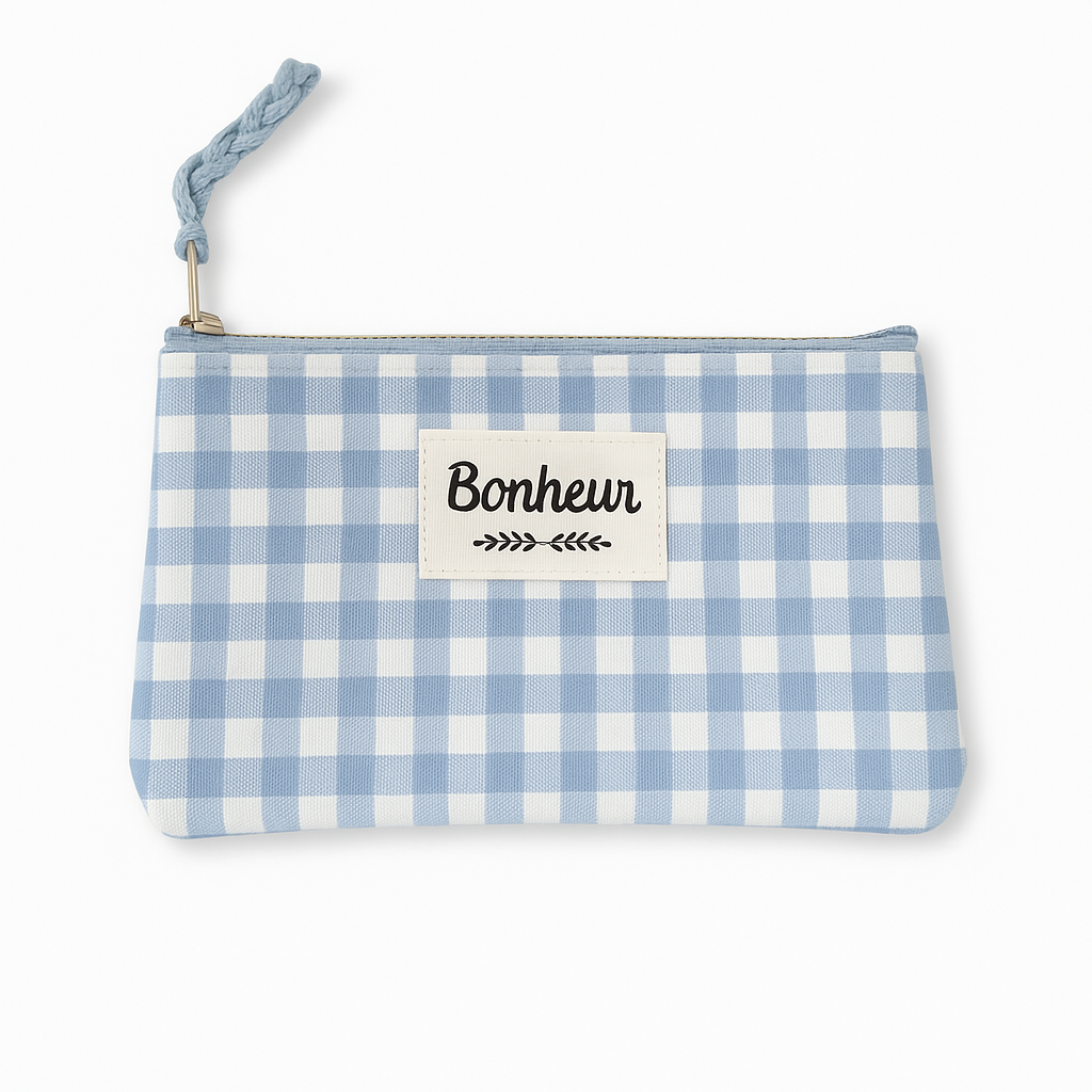 Pochette vichy bleu Bonheur