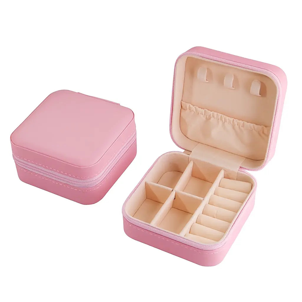 Boîte à bijoux ROSÉE compacte simili cuir rose fermeture éclair 10x10x5 cm femme - Chéri Chérie