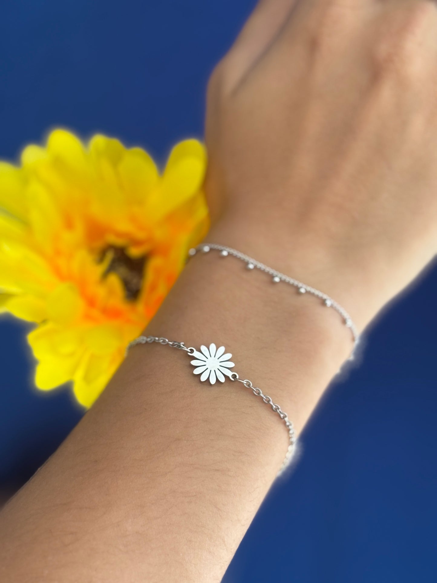 Bracelet maille fine Fleur Argent