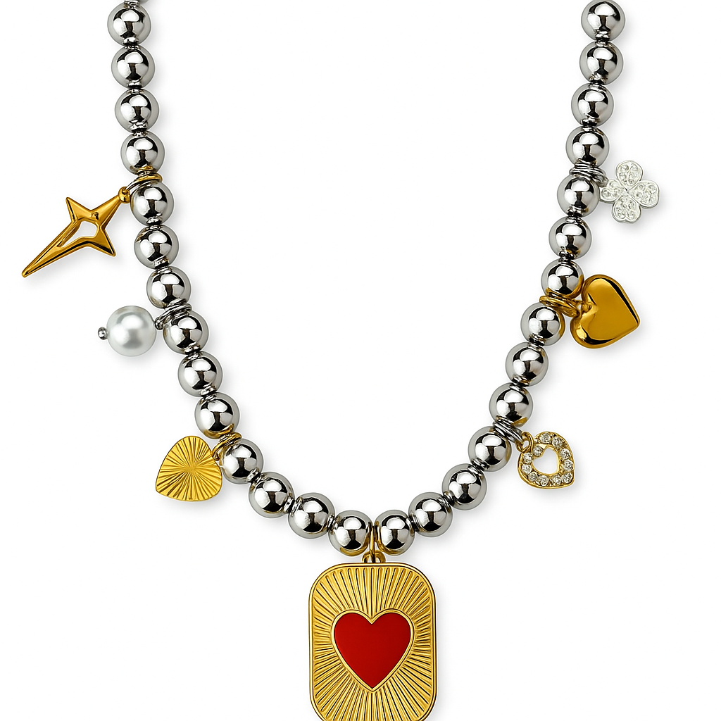 Collier argent et breloques or