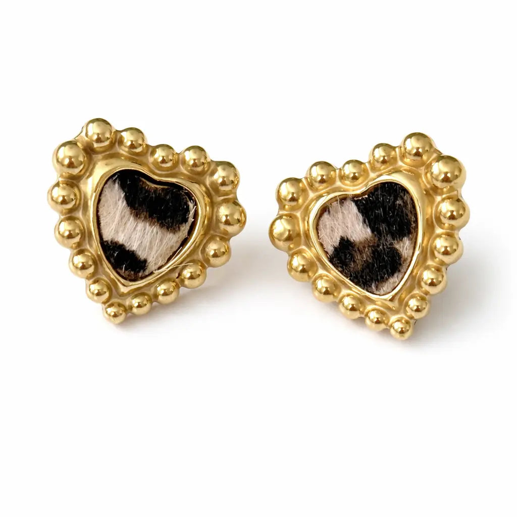 Boucles d'oreilles Oh Mon Cœur léopard puces acier inoxydable 316L - Chéri Chérie