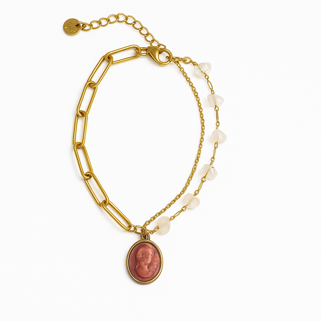 Bracelet breloque camée rose