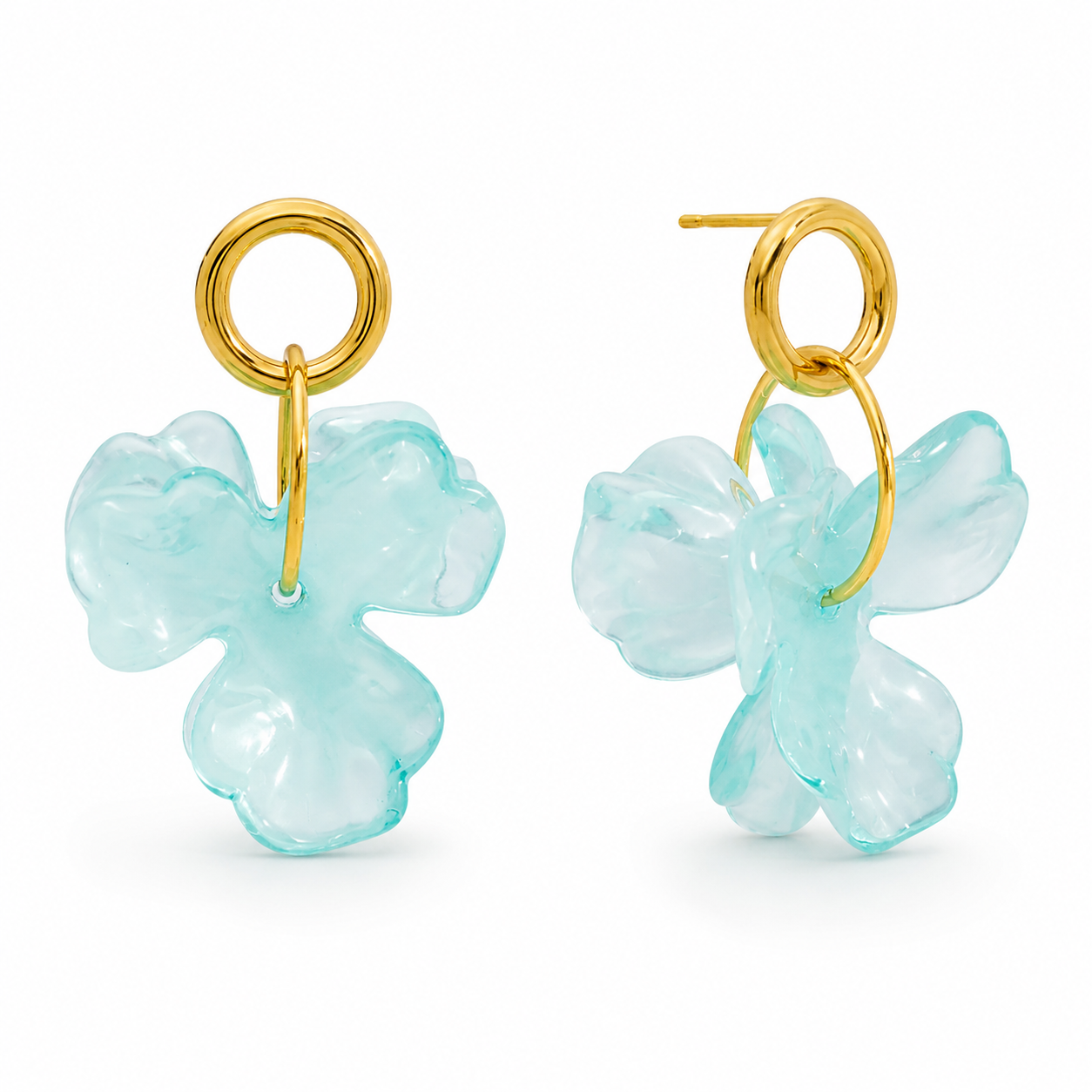 Boucles d'Oreilles Fleur Acrylique Bleue – Créoles Dorées Plaqué Or 18K Chéri Chérie