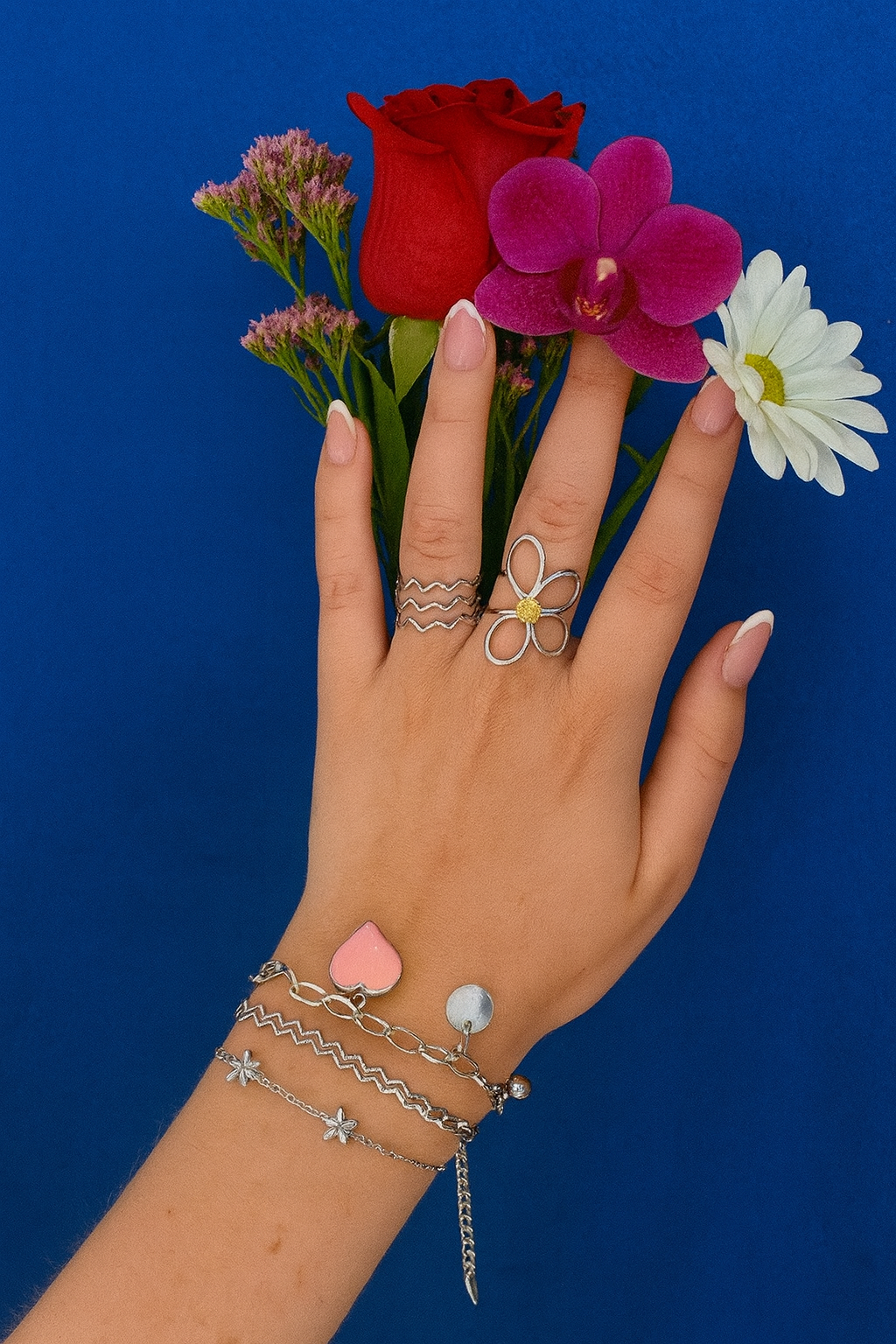 Bracelet maille fine Fleurs Argent
