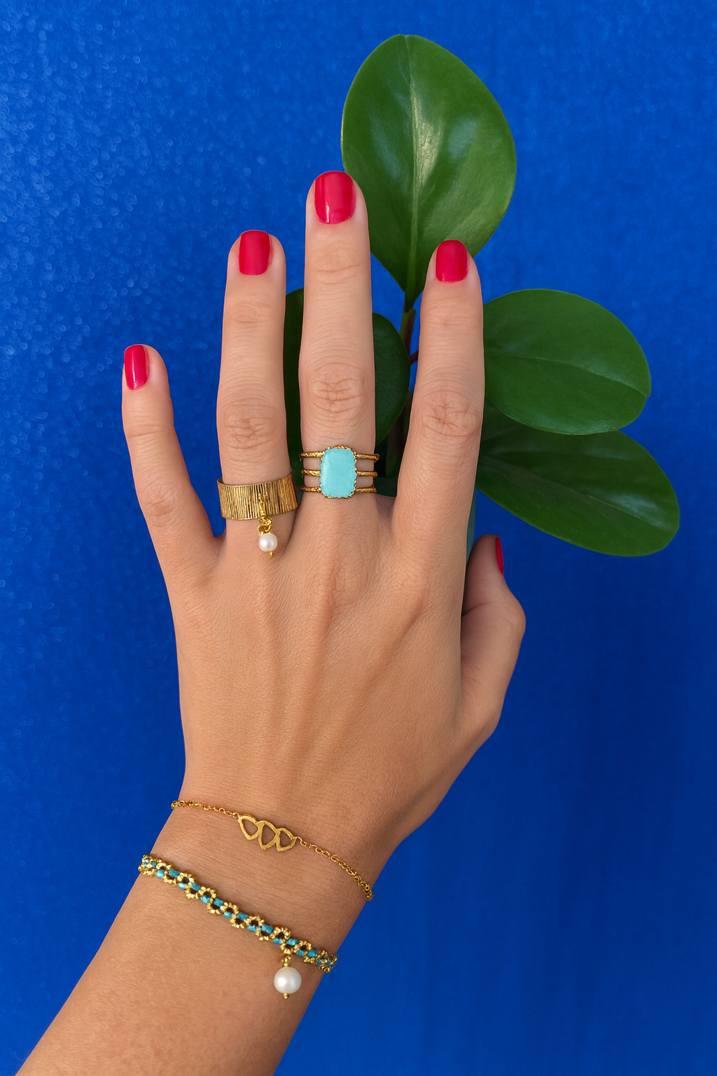 Bague triple Rectangle turquoise