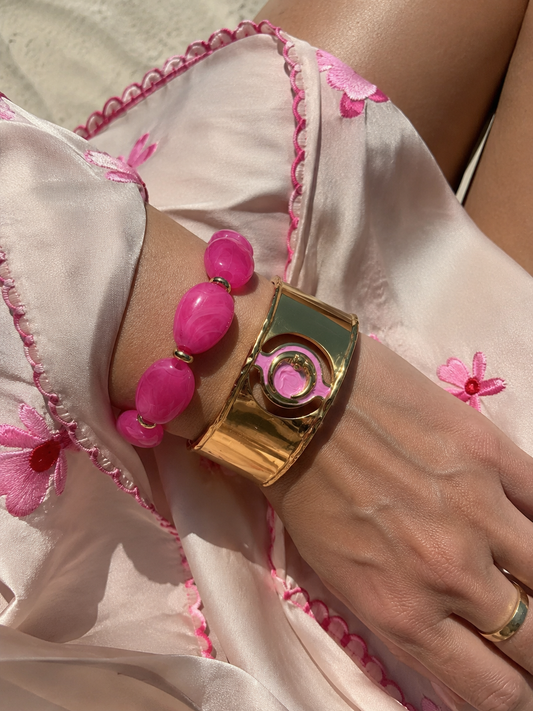 Bracelet Élastique Perles Roses & Dorées Chéri Chérie