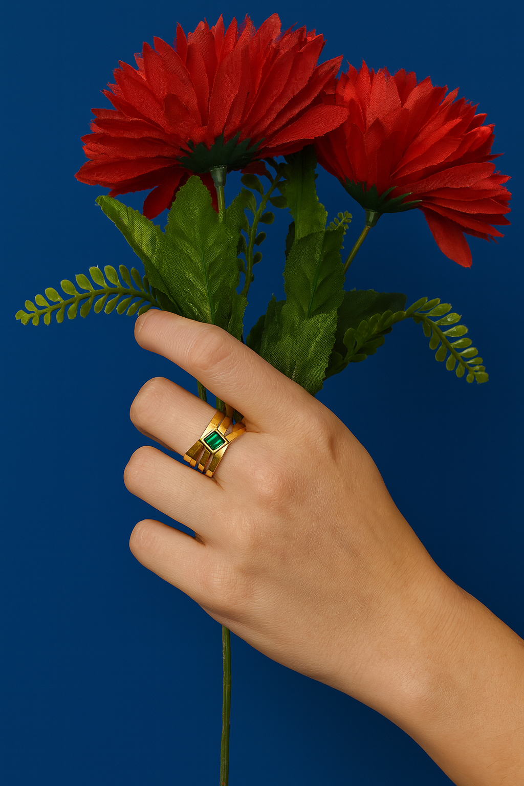 Bague Manchette pierre verte