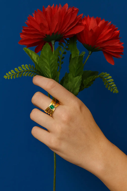 Bague Manchette pierre verte Chéri Chérie