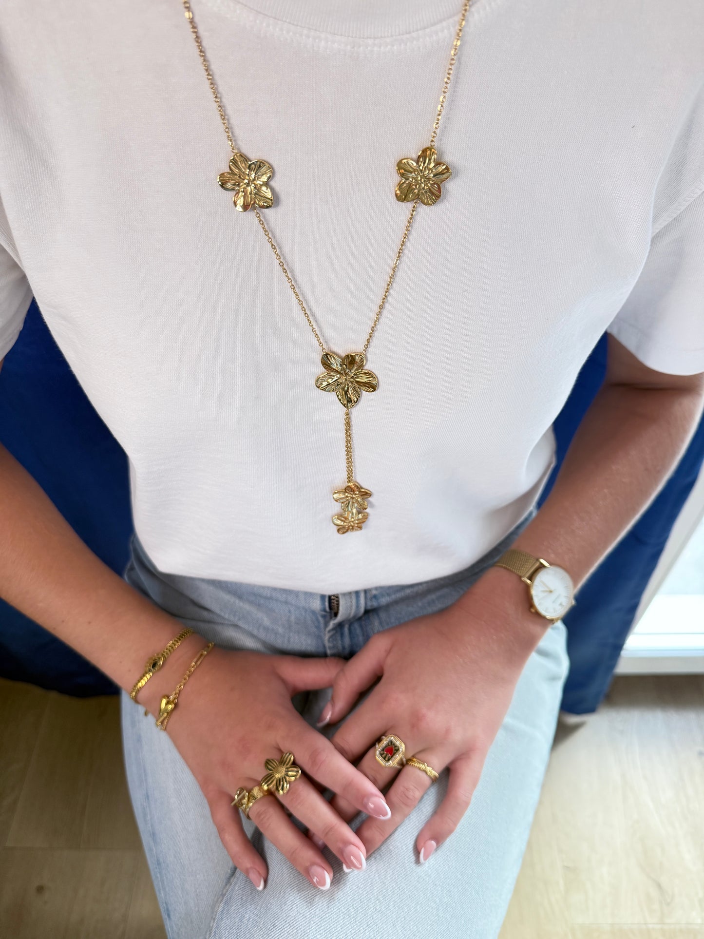 Sautoir - Collier Cravates Chaine breloque fleurs