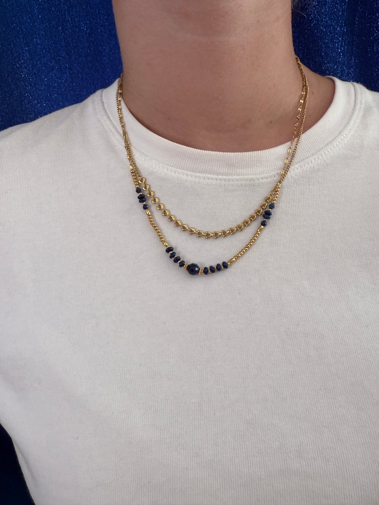 Collier double rangs avec pierres naturelles