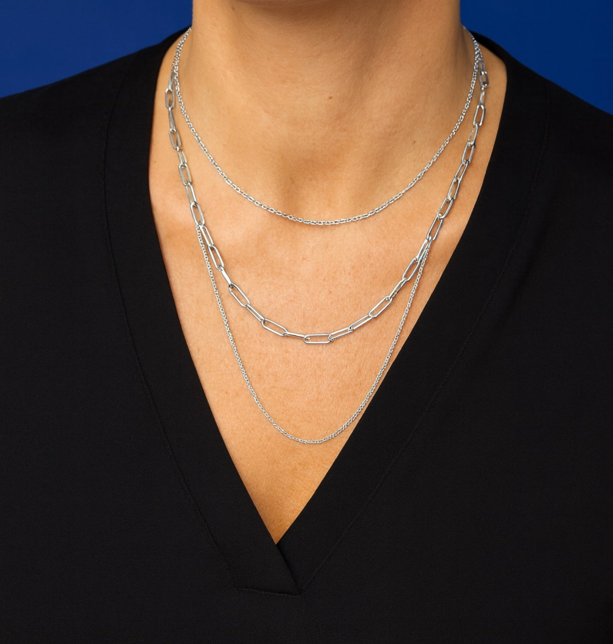 Collier triple rang argenté