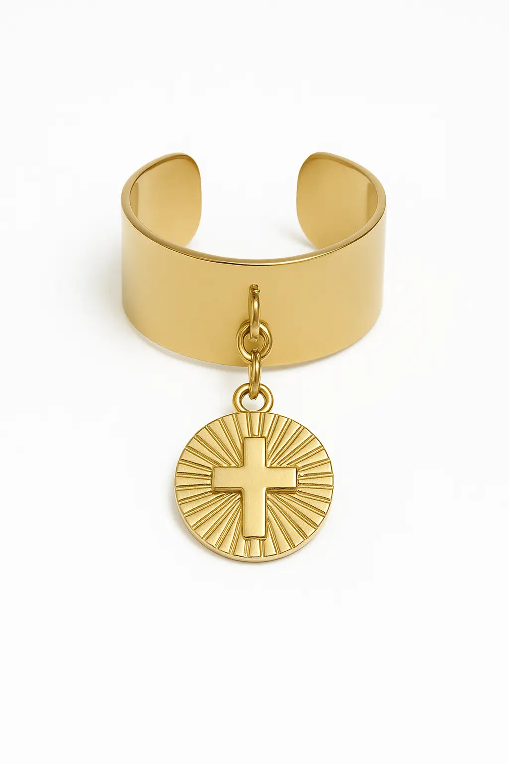 Bague Breloque Médaillon motif croix gravé doré acier chirurgical 316L – Chéri Chérie