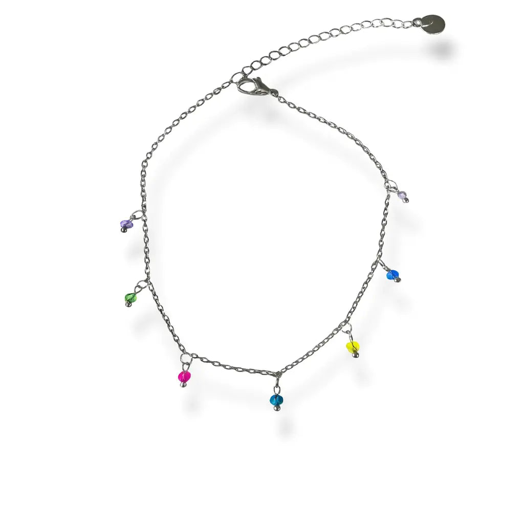 Chaîne de cheville argent avec petites breloques colorés Chéri Chérie