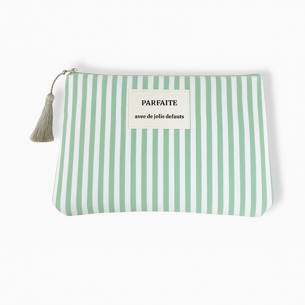 Pochette rayée verte Parfaite avec de jolis défauts