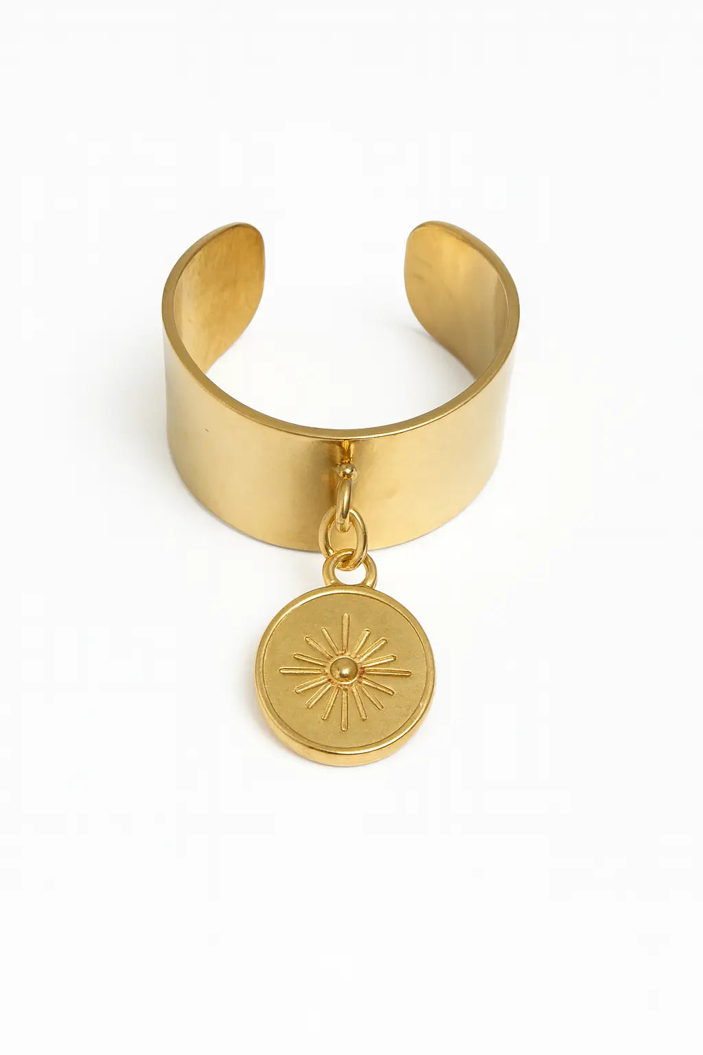 Bague breloque médaillon solaire doré acier inoxydable 316L or fin - Chéri Chérie