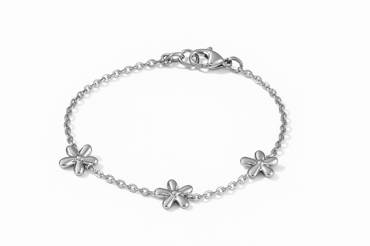 Bracelet maille fine Fleurs Argent