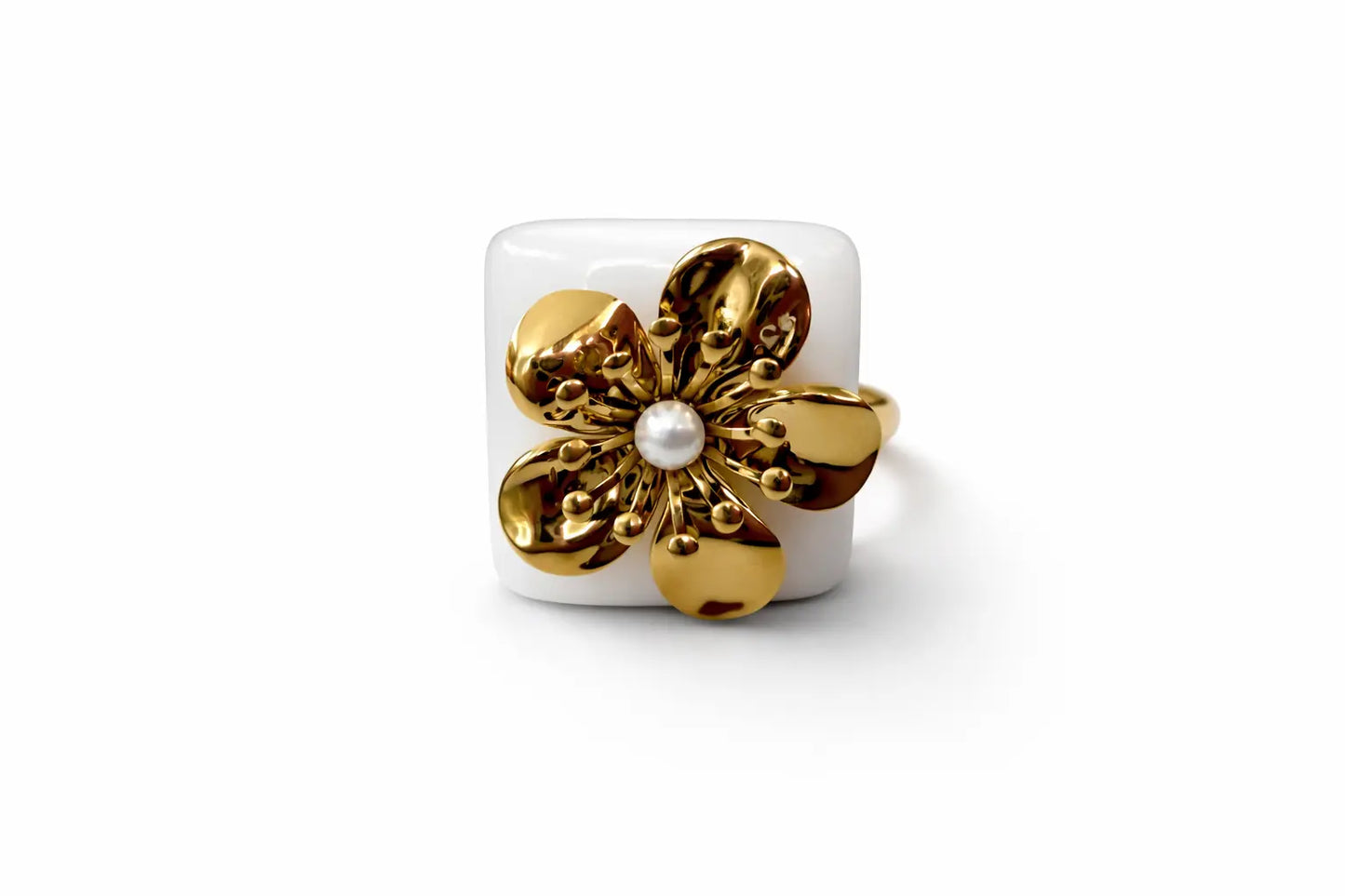 Bague Suzy chaîne gourmette émail rose turquoise acier chirurgical 316L plaqué or 18K – Chéri Chérie