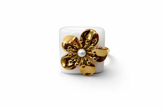 Bague Suzy chaîne gourmette émail rose turquoise acier chirurgical 316L plaqué or 18K – Chéri Chérie