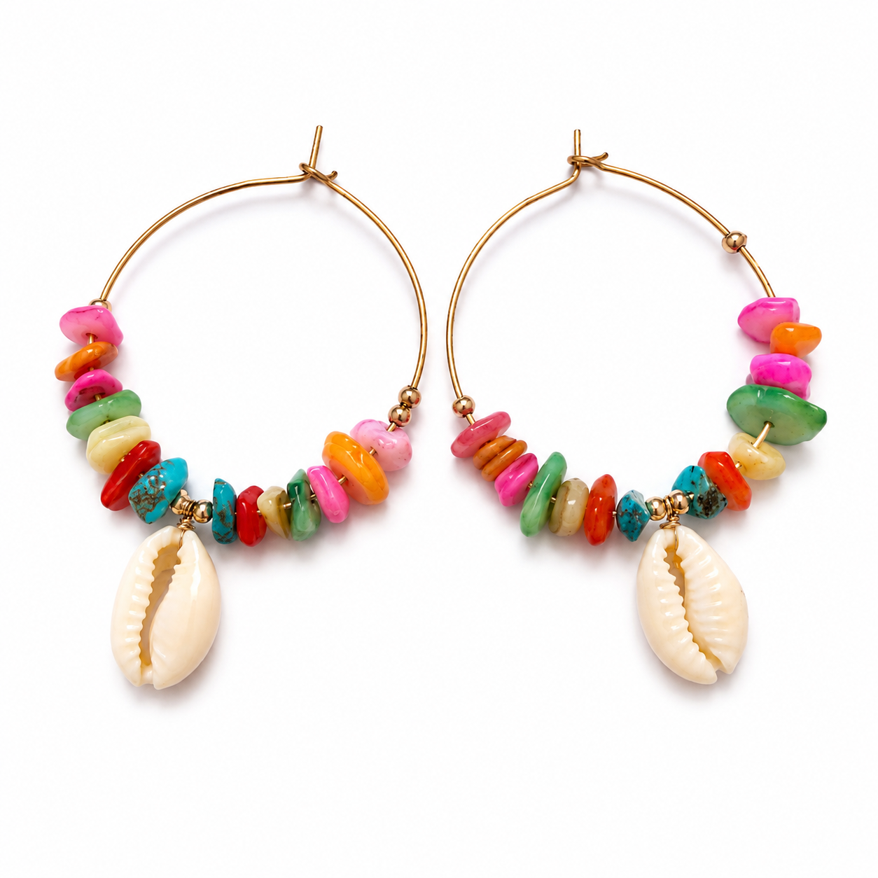 Boucles d'oreilles Créoles Corail & Coquillage