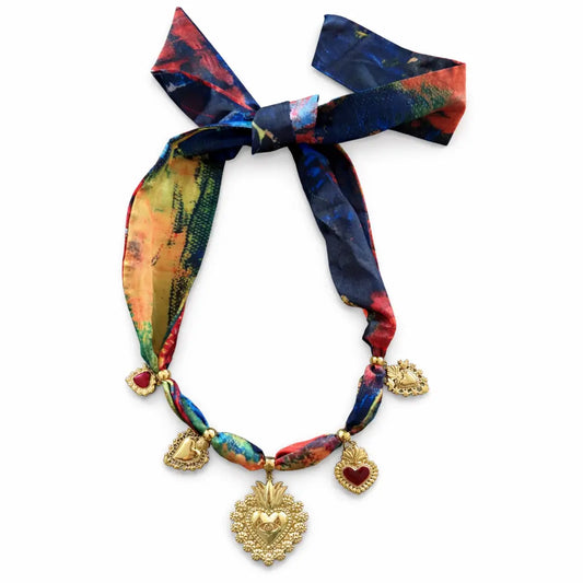 Collier, Sophia ruban et coeurs Sacrés Dorés Chéri Chérie