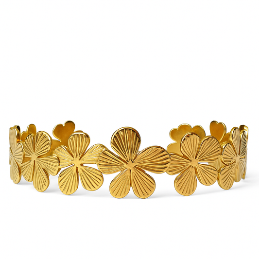 Bracelet jonc fleurs dorées