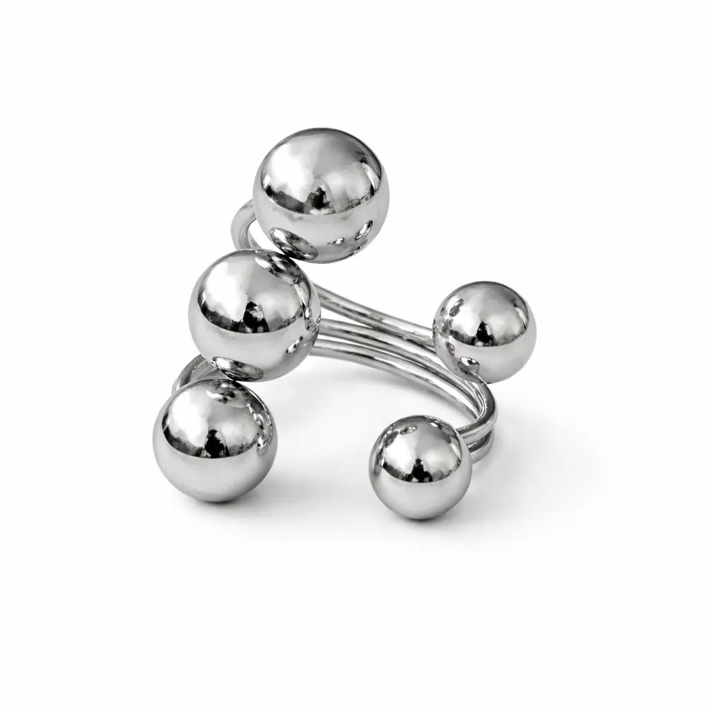 Bague Céleste 5 sphères argentées miroir sculpturales acier chirurgical 316L – Chéri Chérie