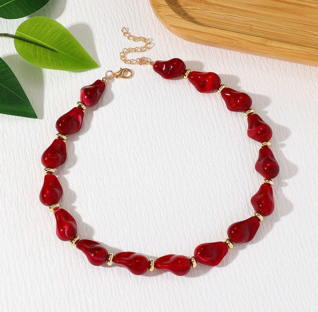 Collier Perles Acrylique Rouge Chéri Chérie