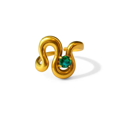 Bague serpent émeraude dorée serpent stylisé cristal vert acier 316L ajustable – Chéri Chérie