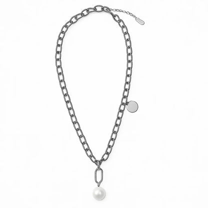 Collier LUNA pendentif imitation perle strass acier chirurgical 316L femme élégant - Chéri Chérie