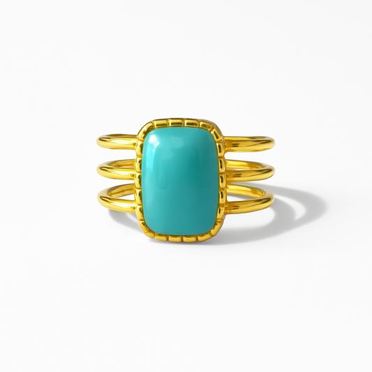 Bague triple  Rectangle turquoise