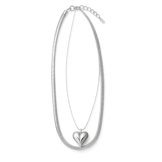 collier double avec mailles serpent et pendentif coeur Chéri Chérie