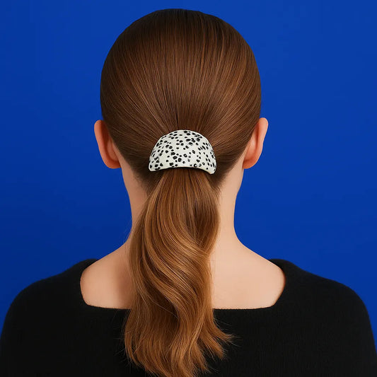 Accessoire cheveux nœud dalmatien bleu beige graphique - Chéri Chérie
