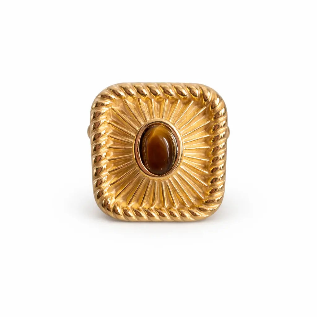 Bague Marcelle soleil doré pierre œil de tigre naturelle acier chirurgical 316L – Chéri Chérie