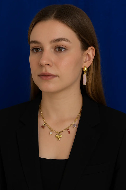 Collier CHARM breloques pendantes maille trombones dorée plaqué or 18K finition brillante - Chéri Chérie