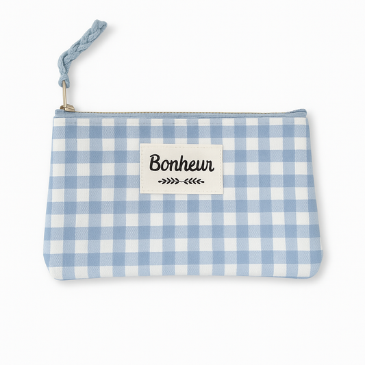 Pochette vichy bleu Bonheur