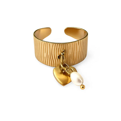 Bague manchette charms perle dorée breloque cœur acier 316L ajustable – Chéri Chérie