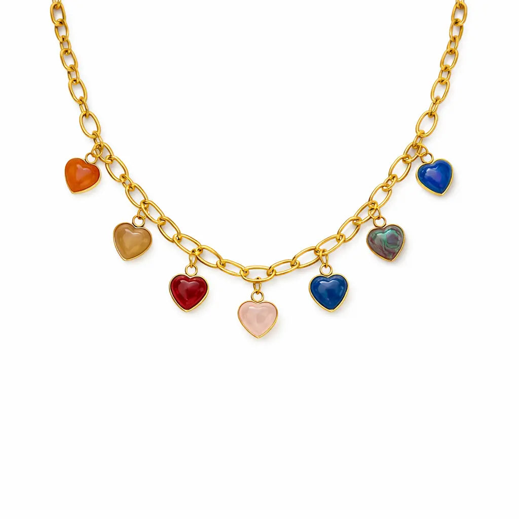 Collier Juliette - Chaîne Dorée Cœurs Pierres Naturelles Chéri Chérie