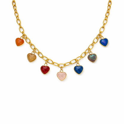 Collier Juliette - Chaîne Dorée Cœurs Pierres Naturelles Chéri Chérie