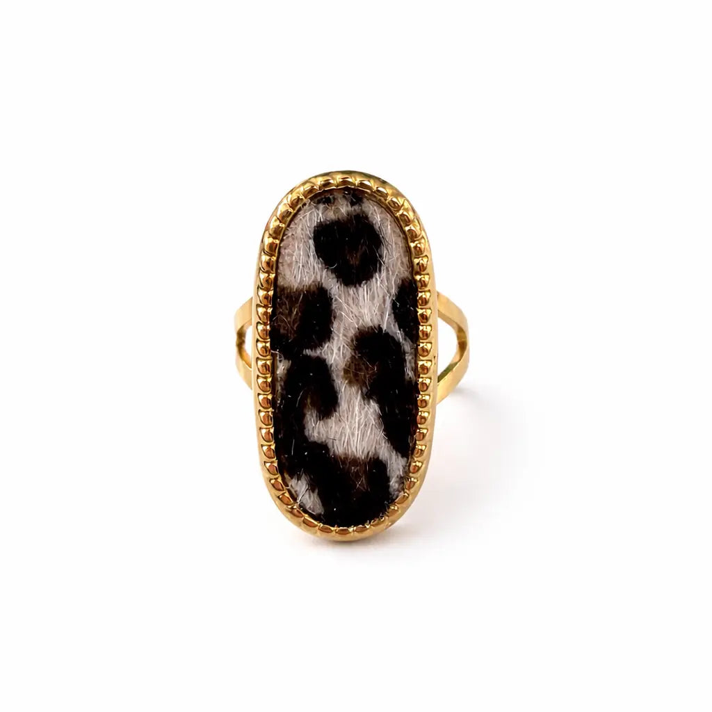 Bague Théssa léopard poils dorée acier inoxydable 316L ajustable - Chéri Chérie