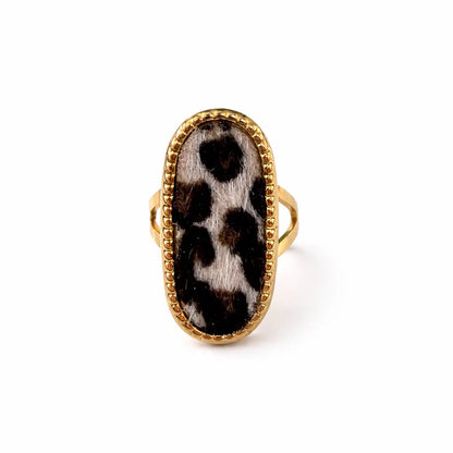 Bague Théssa léopard poils dorée acier inoxydable 316L ajustable - Chéri Chérie
