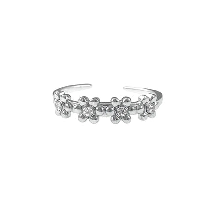 Bague fleurs et zircon acier chirurgical 316L plaqué or 18K – Chéri Chérie
